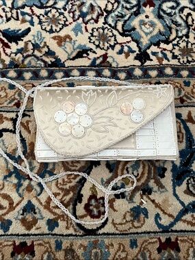 Ivory Beaded Floral Envelope Clutch with Braided Strap